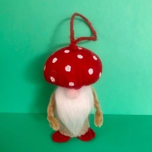 Mushroom Gnome Ornament (Natural with White beard) hand-sewn